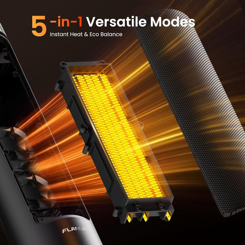 FLANUR Space Heaters for Indoor Use Large Room, 1500W Portable Electric Heater with Remote, 5 Modes, Safety Protection & Child Lock, 12H Timer, Oscillation Heater for Bedroom Home Office Black 1Pack - Image 3